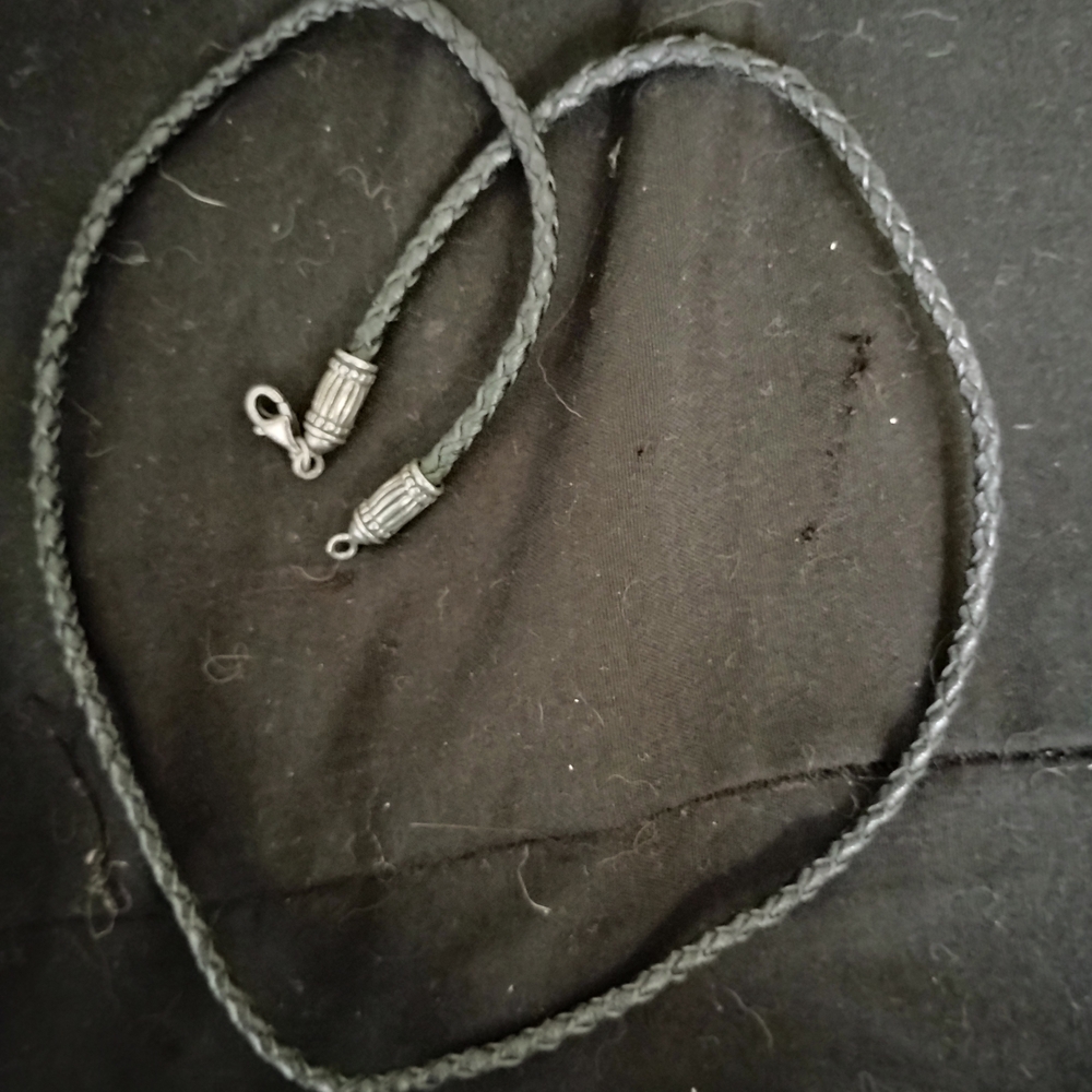 Sterling Silver Caviar Black Leather Braided Necklace